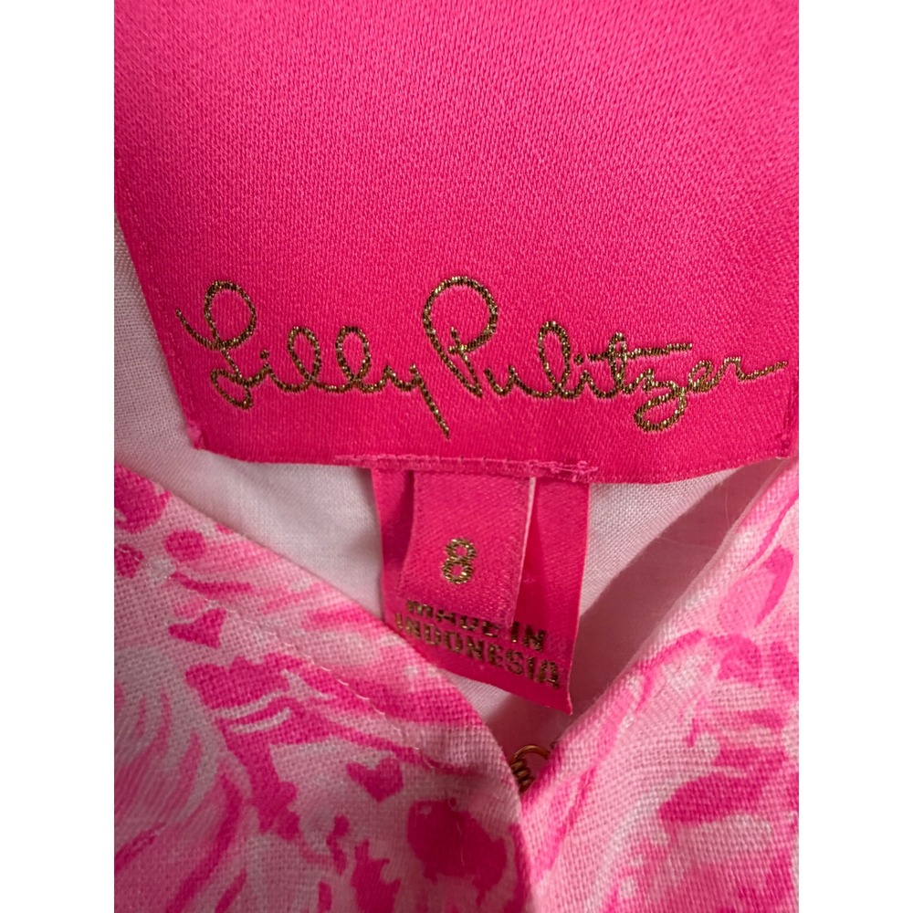 Lilly Pulitzer Iralee Linen Wrap Dress Pink Blossom Foxy Llama Size 8 - Picture 3 of 9
